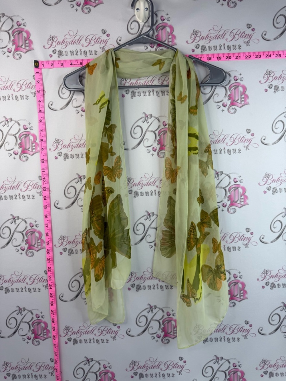 Light Green Butterfly Print Chiffon Scarf stylish and performative- Unbranded